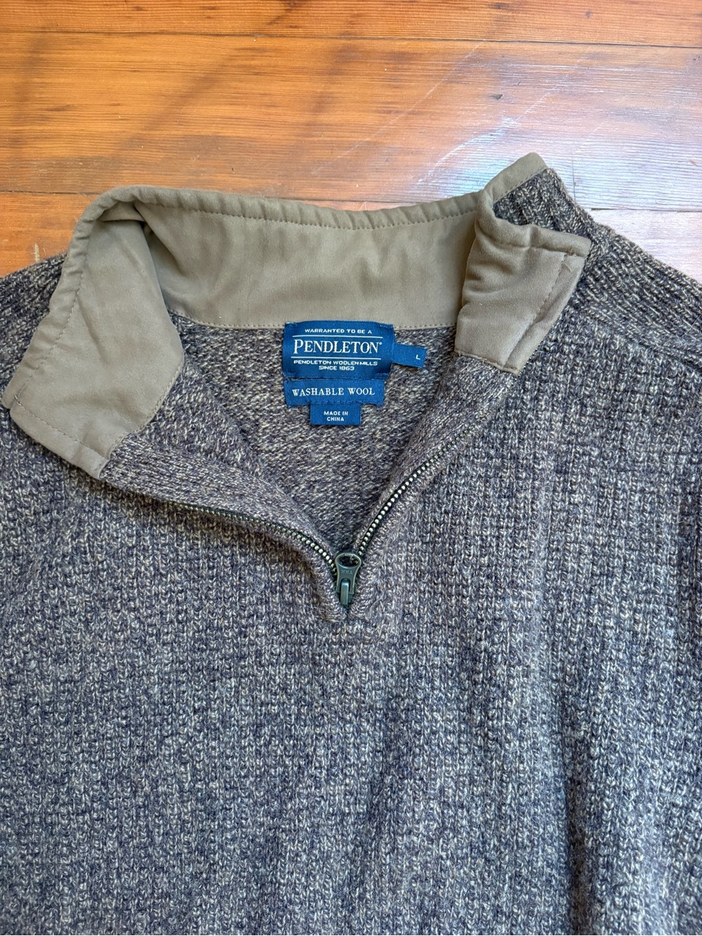 Pendleton Men's Olive-Brown Wool Zip Pullover Sweater